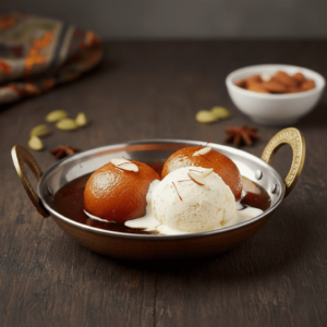 GULAB JAMUN (2 PIECE) with vanilla ice cream
