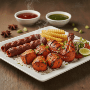MIXED GRILL WITH CHIPS/RICE & SALAD